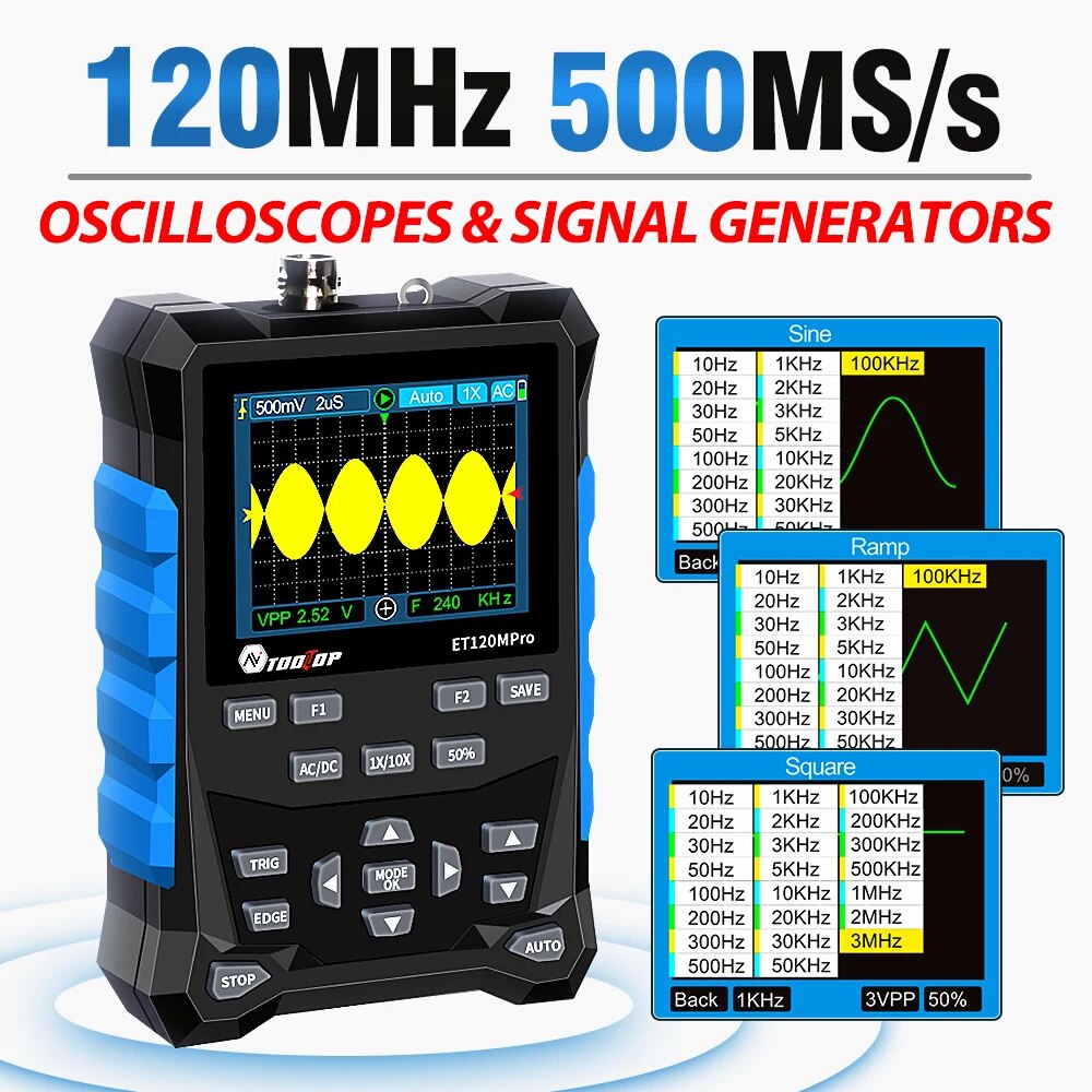 Digital Storage Oscilloscope 100Mhz - TOOLTOP ET120MPro Портативный цифровой осциллограф 120